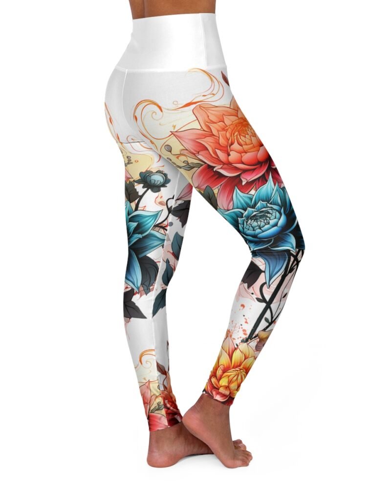 Mandala Flowers - orange blue red yellow - High Waisted Yoga Leggings