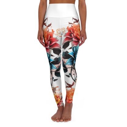 Mandala Flowers - orange blue red yellow - High Waisted Yoga Leggings - Image 2