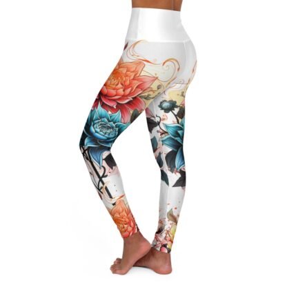 Mandala Flowers - orange blue red yellow - High Waisted Yoga Leggings - Image 4