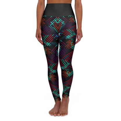 retro Cross hatch - Black waist - High Waisted Yoga Leggings - Image 2